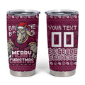 Personalized Brisbane Broncos Christmas Tumbler Cup Australian Rugby Fans - Pixelated Ugly Xmas Pattern Mascot Santa