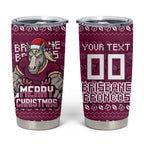Personalized Brisbane Broncos Christmas Tumbler Cup Australian Rugby Fans - Pixelated Ugly Xmas Pattern Mascot Santa