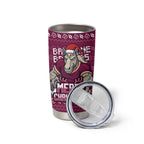Personalized Brisbane Broncos Christmas Tumbler Cup Australian Rugby Fans - Pixelated Ugly Xmas Pattern Mascot Santa