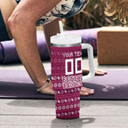 Personalized Brisbane Broncos Christmas Tumbler With Handle Australian Rugby Fans - Pixelated Ugly Xmas Pattern Mascot Santa