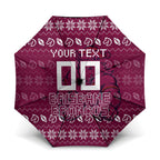 Personalized Brisbane Broncos Christmas Umbrella Australian Rugby Fans - Pixelated Ugly Xmas Pattern Mascot Santa