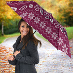Personalized Brisbane Broncos Christmas Umbrella Australian Rugby Fans - Pixelated Ugly Xmas Pattern Mascot Santa