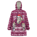 Personalized Brisbane Broncos Christmas Wearable Blanket Hoodie Australian Rugby Fans - Pixelated Ugly Xmas Pattern Mascot Santa