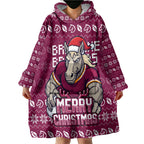 Personalized Brisbane Broncos Christmas Wearable Blanket Hoodie Australian Rugby Fans - Pixelated Ugly Xmas Pattern Mascot Santa