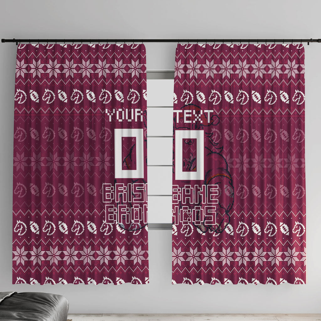 Personalized Brisbane Broncos Christmas Window Curtain Australian Rugby Fans - Pixelated Ugly Xmas Pattern Mascot Santa