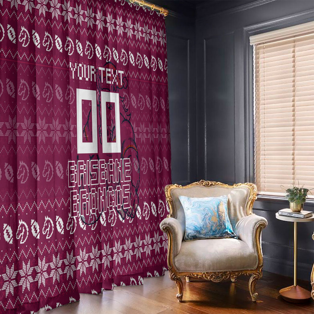 Personalized Brisbane Broncos Christmas Window Curtain Australian Rugby Fans - Pixelated Ugly Xmas Pattern Mascot Santa