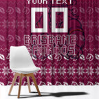 Personalized Brisbane Broncos Christmas Window Curtain Australian Rugby Fans - Pixelated Ugly Xmas Pattern Mascot Santa