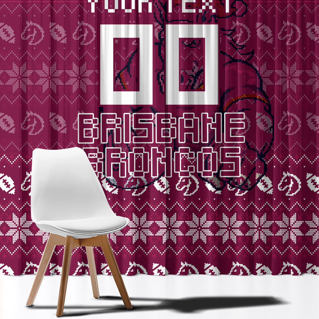 Personalized Brisbane Broncos Christmas Window Curtain Australian Rugby Fans - Pixelated Ugly Xmas Pattern Mascot Santa