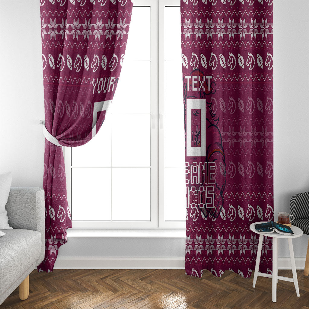 Personalized Brisbane Broncos Christmas Window Curtain Australian Rugby Fans - Pixelated Ugly Xmas Pattern Mascot Santa