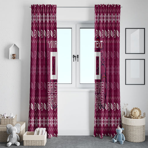 Personalized Brisbane Broncos Christmas Window Curtain Australian Rugby Fans - Pixelated Ugly Xmas Pattern Mascot Santa