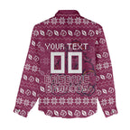 Personalized Brisbane Broncos Christmas Women Casual Shirt Australian Rugby Fans - Pixelated Ugly Xmas Pattern Mascot Santa