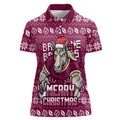 Personalized Brisbane Broncos Christmas Women Polo Shirt Australian Rugby Fans - Pixelated Ugly Xmas Pattern Mascot Santa