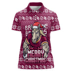 Personalized Brisbane Broncos Christmas Women Polo Shirt Australian Rugby Fans - Pixelated Ugly Xmas Pattern Mascot Santa