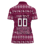 Personalized Brisbane Broncos Christmas Women Polo Shirt Australian Rugby Fans - Pixelated Ugly Xmas Pattern Mascot Santa