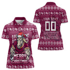 Personalized Brisbane Broncos Christmas Women Polo Shirt Australian Rugby Fans - Pixelated Ugly Xmas Pattern Mascot Santa