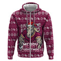 Personalized Brisbane Broncos Christmas Zip Hoodie Australian Rugby Fans - Pixelated Ugly Xmas Pattern Mascot Santa