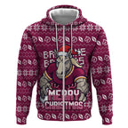 Personalized Brisbane Broncos Christmas Zip Hoodie Australian Rugby Fans - Pixelated Ugly Xmas Pattern Mascot Santa