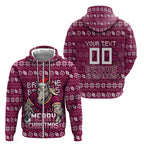 Personalized Brisbane Broncos Christmas Zip Hoodie Australian Rugby Fans - Pixelated Ugly Xmas Pattern Mascot Santa