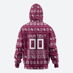 Personalized Brisbane Broncos Christmas Zip Hoodie Australian Rugby Fans - Pixelated Ugly Xmas Pattern Mascot Santa