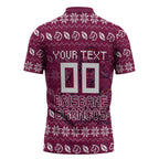 Personalized Brisbane Broncos Christmas Zipper Polo Shirt Australian Rugby Fans - Pixelated Ugly Xmas Pattern Mascot Santa