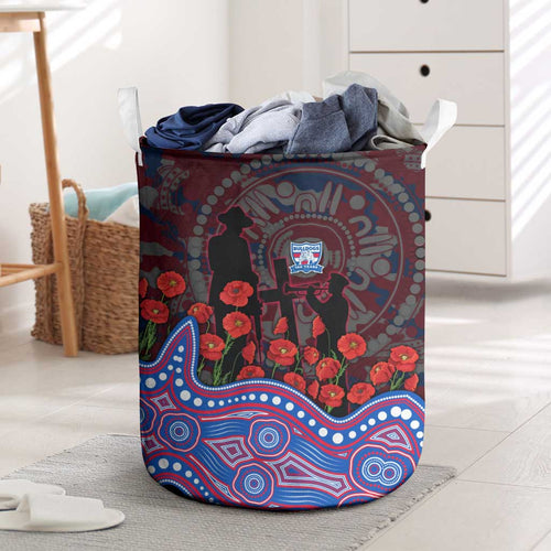 Western Bulldogs ANZAC Day Laundry Basket Indigenous Dot Art with Poppy Flower Tribute
