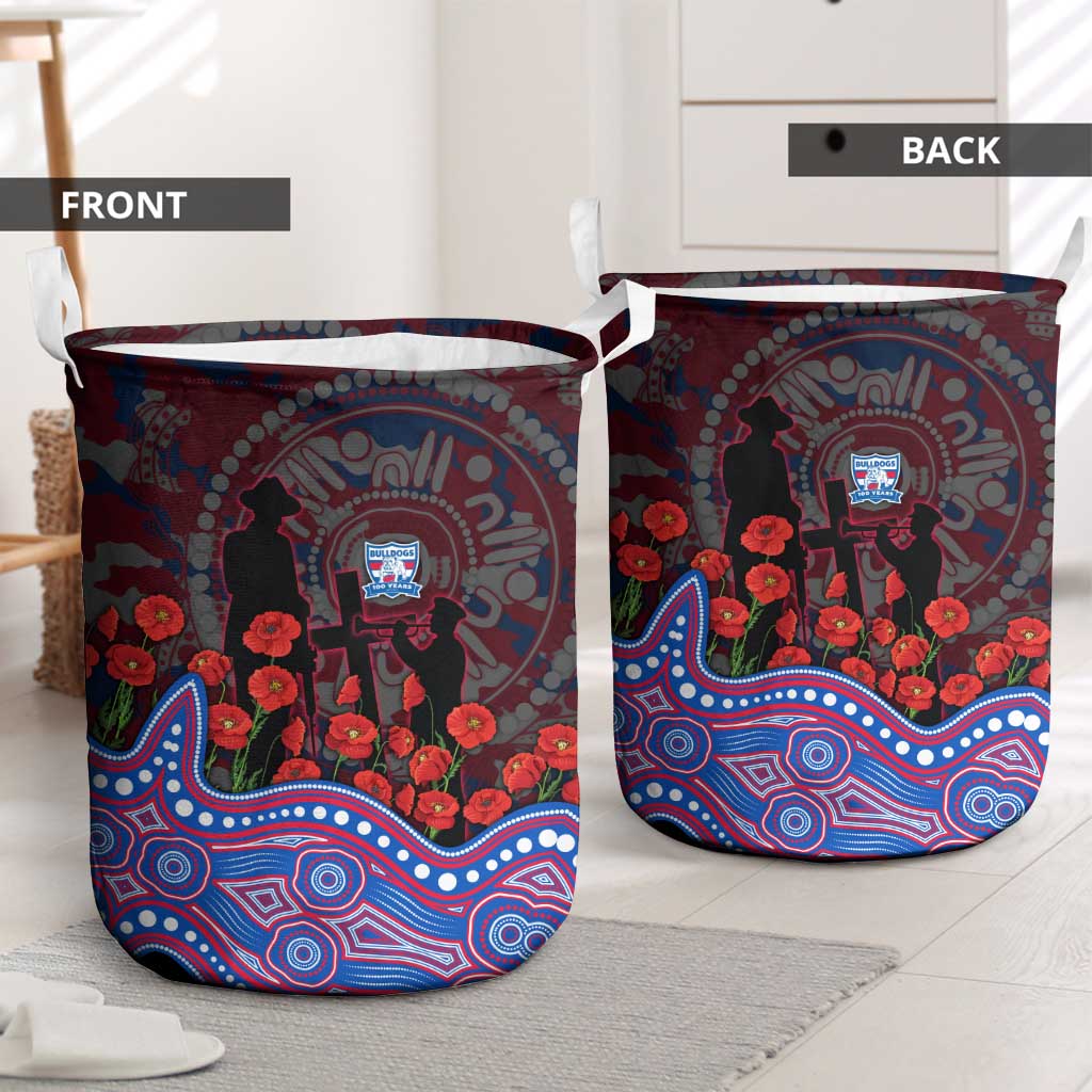 Western Bulldogs ANZAC Day Laundry Basket Indigenous Dot Art with Poppy Flower Tribute