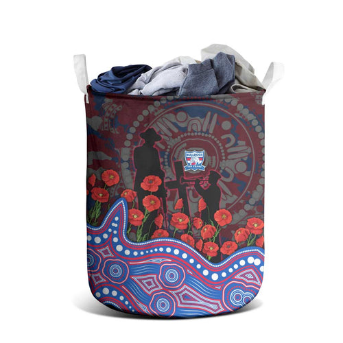 Western Bulldogs ANZAC Day Laundry Basket Indigenous Dot Art with Poppy Flower Tribute