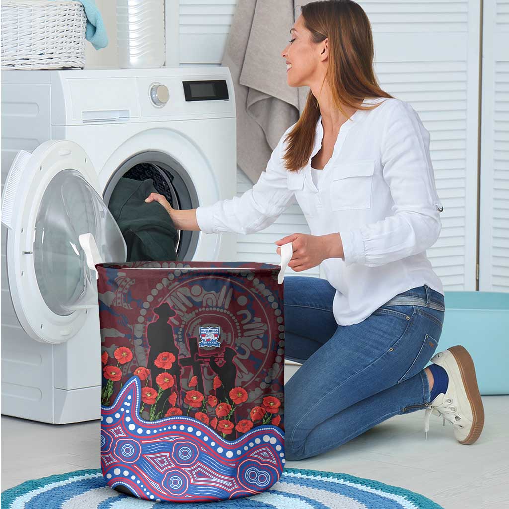 Western Bulldogs ANZAC Day Laundry Basket Indigenous Dot Art with Poppy Flower Tribute