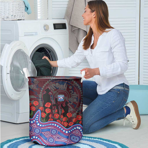 Western Bulldogs ANZAC Day Laundry Basket Indigenous Dot Art with Poppy Flower Tribute