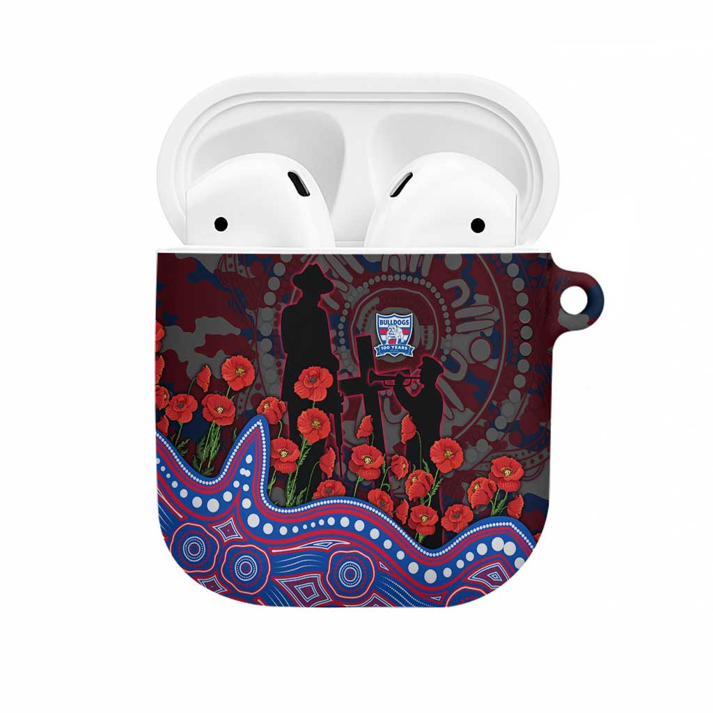 Western Bulldogs ANZAC Day AirPods Case Indigenous Dot Art with Poppy Flower Tribute