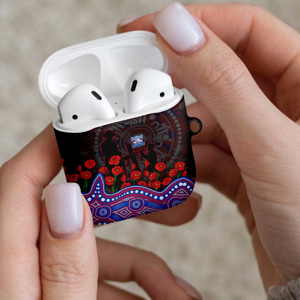 Western Bulldogs ANZAC Day AirPods Case Indigenous Dot Art with Poppy Flower Tribute