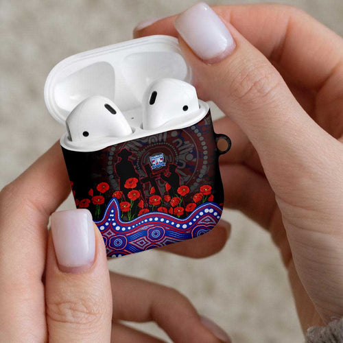 Western Bulldogs ANZAC Day AirPods Case Indigenous Dot Art with Poppy Flower Tribute