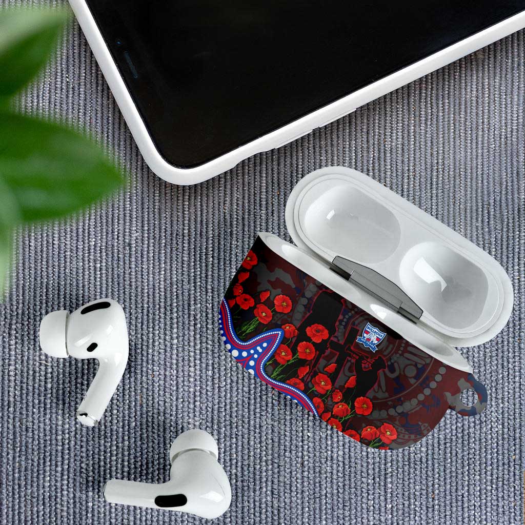Western Bulldogs ANZAC Day AirPods Case Indigenous Dot Art with Poppy Flower Tribute
