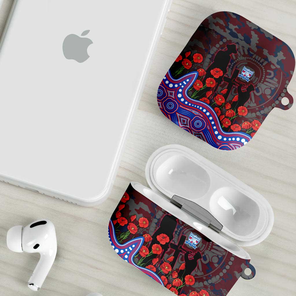 Western Bulldogs ANZAC Day AirPods Case Indigenous Dot Art with Poppy Flower Tribute