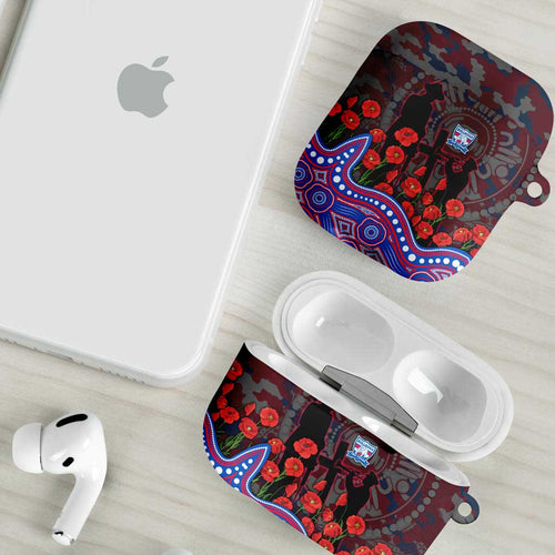 Western Bulldogs ANZAC Day AirPods Case Indigenous Dot Art with Poppy Flower Tribute