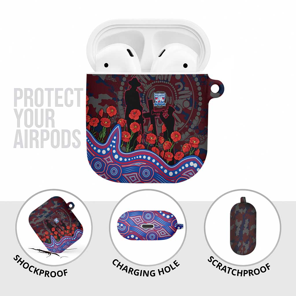 Western Bulldogs ANZAC Day AirPods Case Indigenous Dot Art with Poppy Flower Tribute