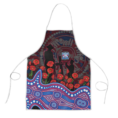 Western Bulldogs ANZAC Day Apron Indigenous Dot Art with Poppy Flower Tribute