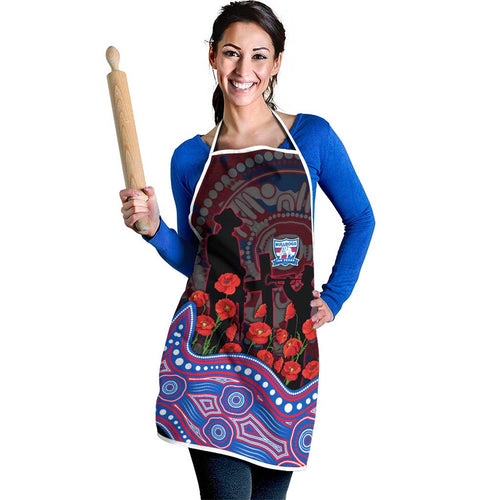 Western Bulldogs ANZAC Day Apron Indigenous Dot Art with Poppy Flower Tribute