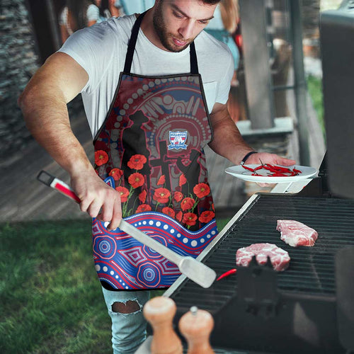 Western Bulldogs ANZAC Day Apron Indigenous Dot Art with Poppy Flower Tribute