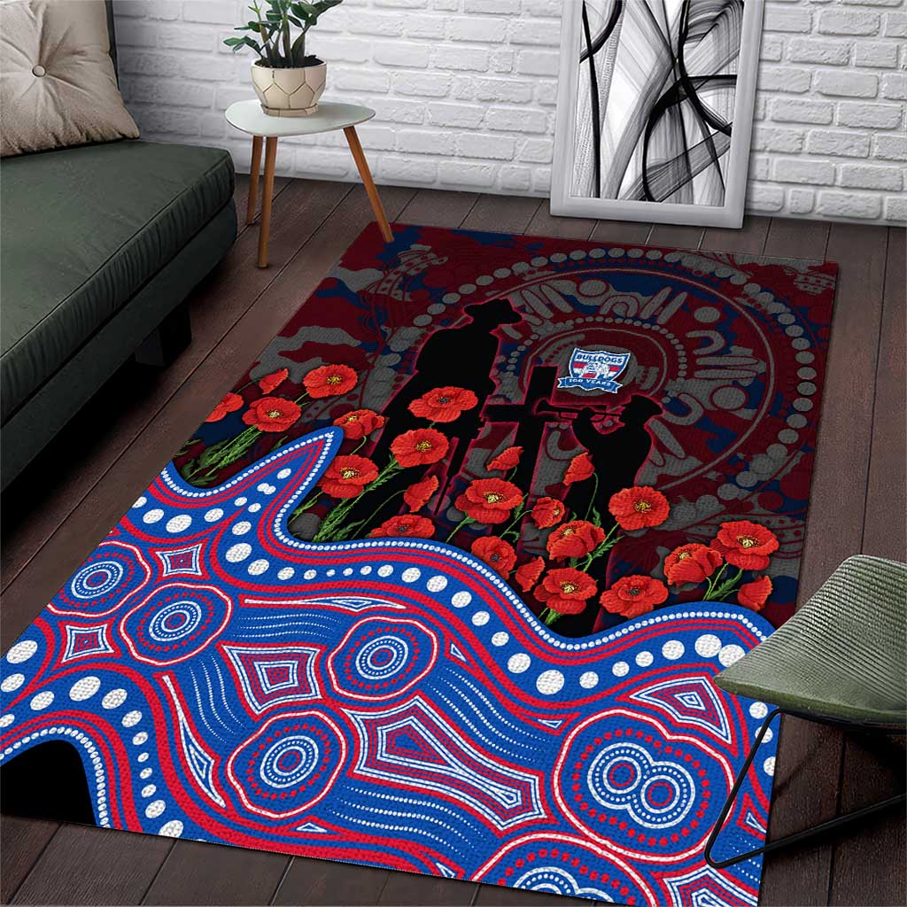 Western Bulldogs ANZAC Day Area Rug Indigenous Dot Art with Poppy Flower Tribute