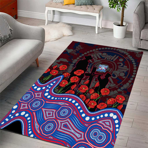 Western Bulldogs ANZAC Day Area Rug Indigenous Dot Art with Poppy Flower Tribute