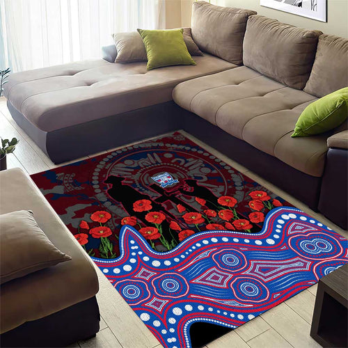 Western Bulldogs ANZAC Day Area Rug Indigenous Dot Art with Poppy Flower Tribute
