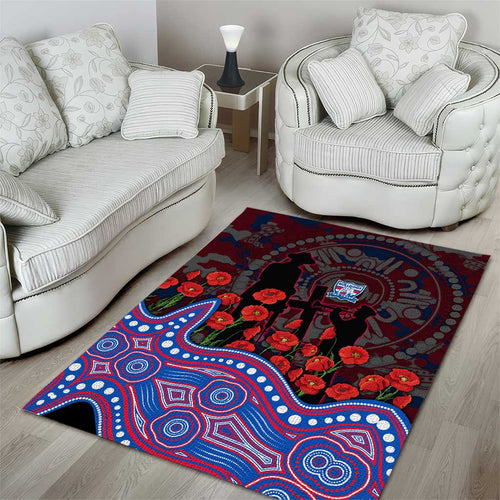 Western Bulldogs ANZAC Day Area Rug Indigenous Dot Art with Poppy Flower Tribute