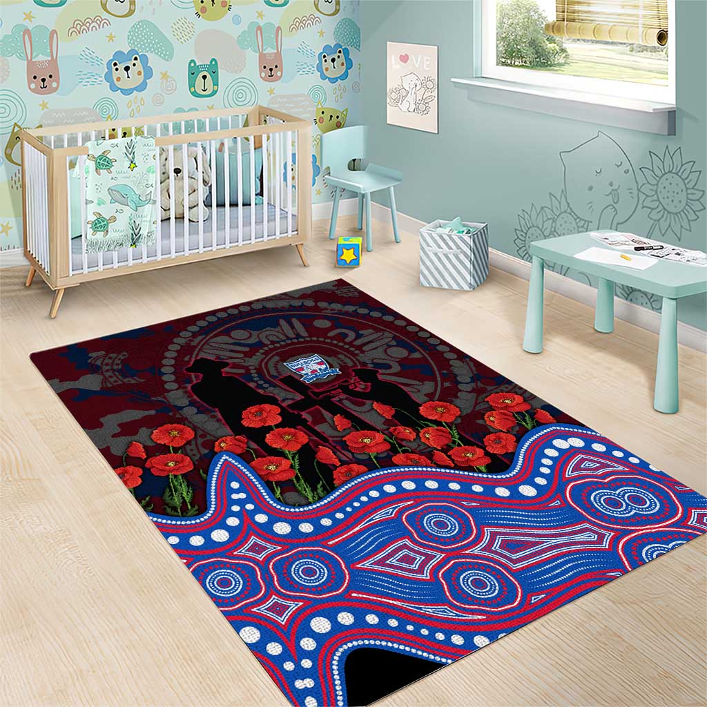 Western Bulldogs ANZAC Day Area Rug Indigenous Dot Art with Poppy Flower Tribute