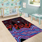 Western Bulldogs ANZAC Day Area Rug Indigenous Dot Art with Poppy Flower Tribute