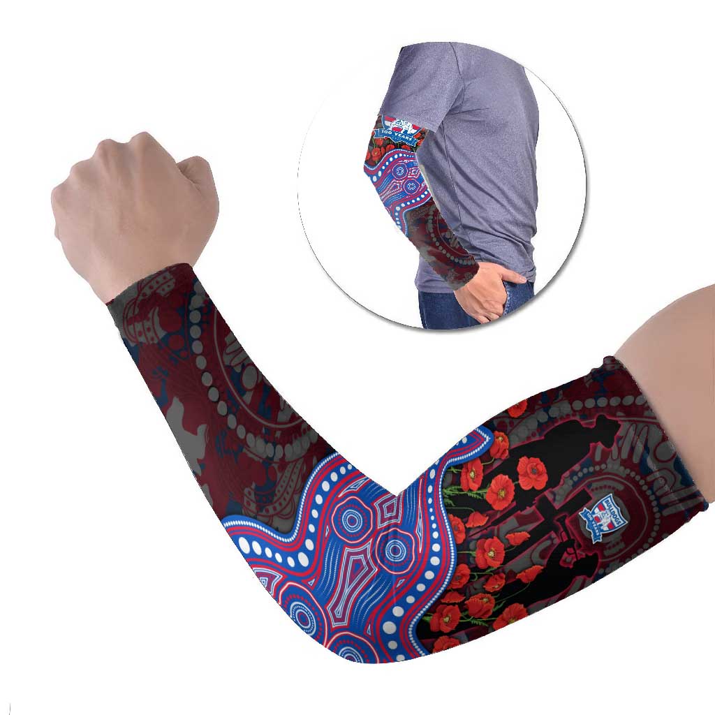 Western Bulldogs ANZAC Day Arm Sleeves Indigenous Dot Art with Poppy Flower Tribute