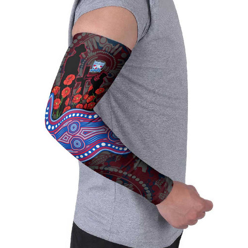 Western Bulldogs ANZAC Day Arm Sleeves Indigenous Dot Art with Poppy Flower Tribute