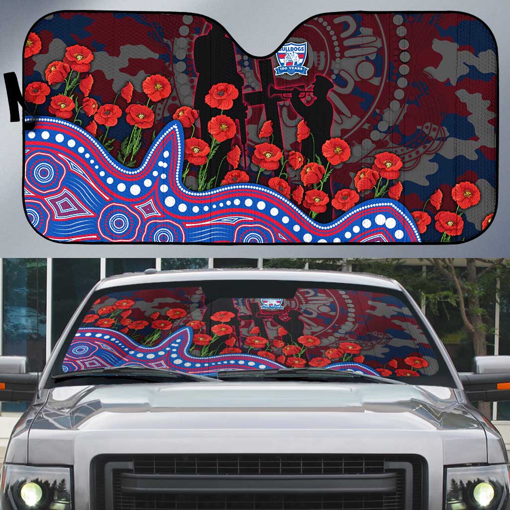Western Bulldogs ANZAC Day Auto Sun Shade Indigenous Dot Art with Poppy Flower Tribute