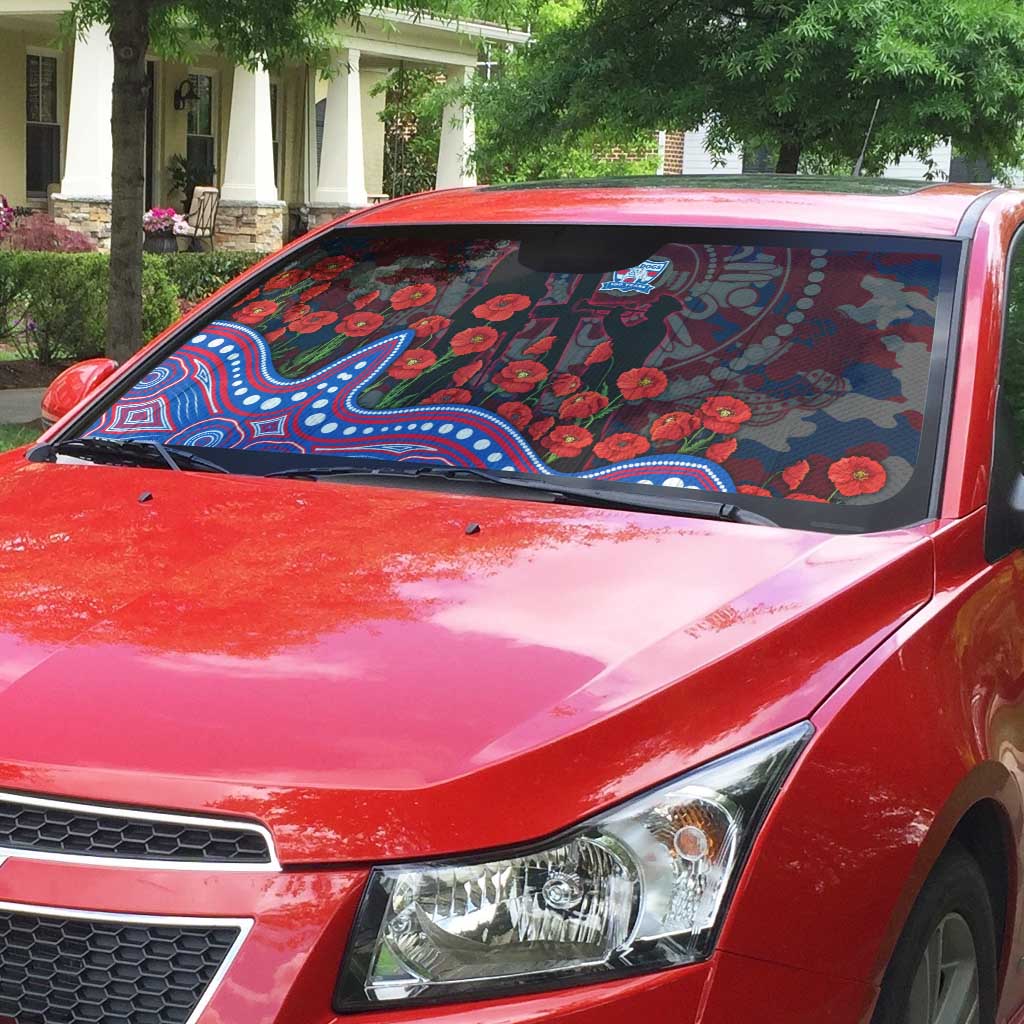 Western Bulldogs ANZAC Day Auto Sun Shade Indigenous Dot Art with Poppy Flower Tribute