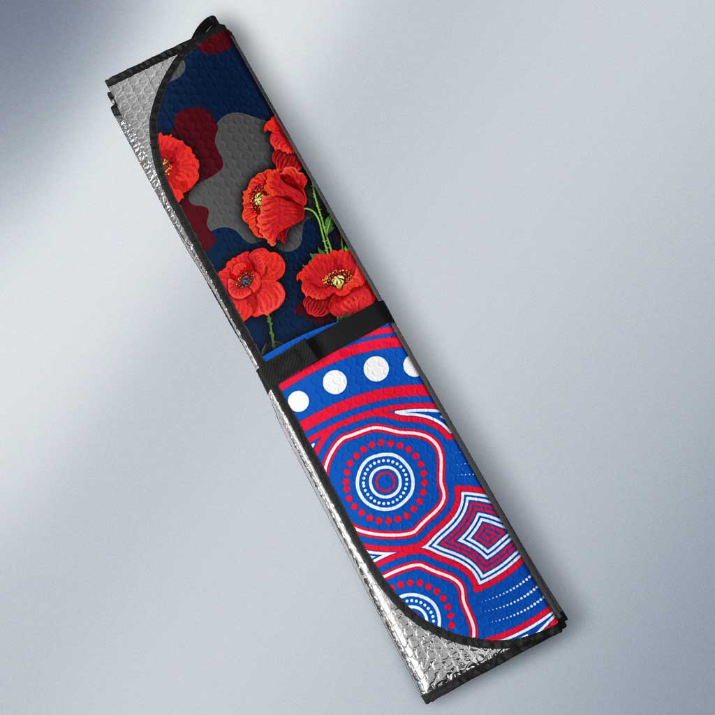 Western Bulldogs ANZAC Day Auto Sun Shade Indigenous Dot Art with Poppy Flower Tribute